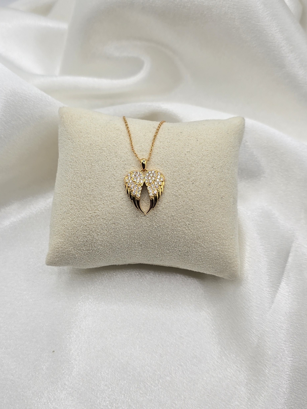 18k Yellow Gold Over Sterling Silver 925 Angel Wing Heart Necklace
